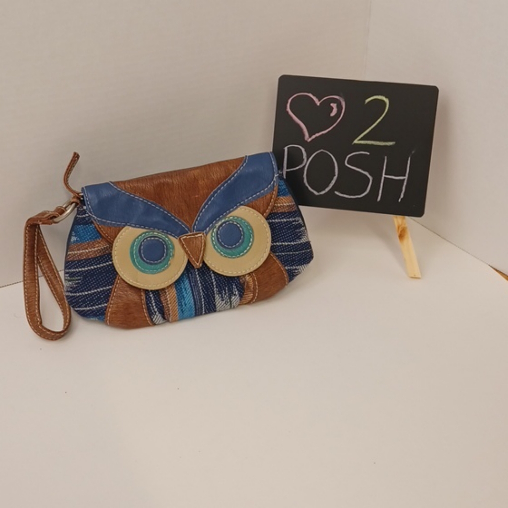 Owl Clutch Wristlet Blues & Browns Bird Lover Small Bag Travel Size